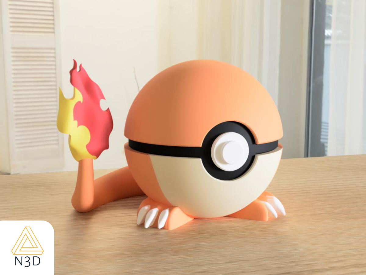 3D printed Charmander Themed Pokeball